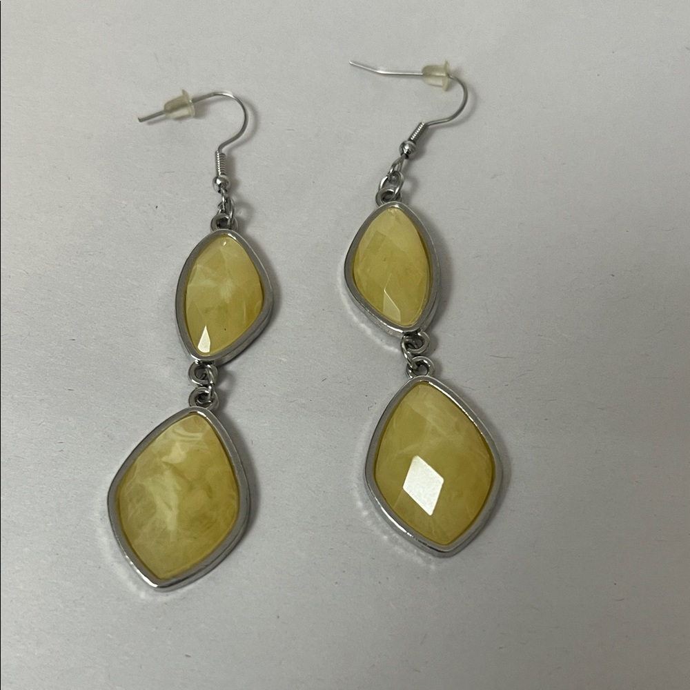 Elegant Yellow Dangle Earrings Unmarked